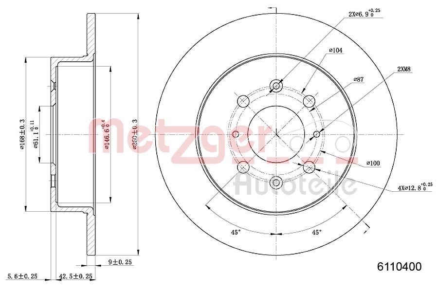 METZGER 6110400: Piduriketas Tagasild, Ø: 260mm, täis, Ø: 260mm, värvitud, Ristlihvimine