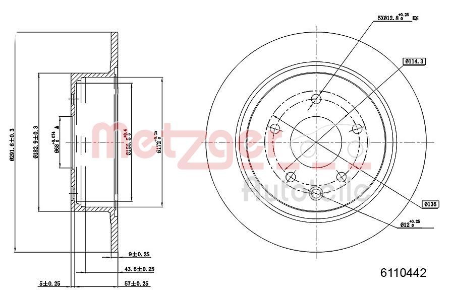 METZGER 6110442: Piduriketas Tagasild, Ø: 292mm, täis, Ø: 292mm, värvitud, Ristlihvimine