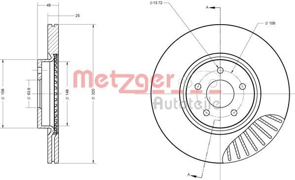 METZGER 6110503: Piduriketas Esisild, Ø: 320mm, sisemine õhutus, Ø: 320mm, värvitud, Ristlihvimine