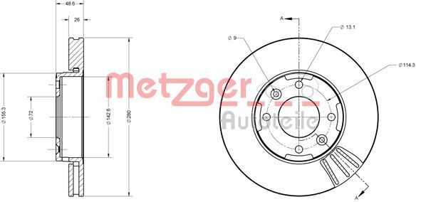 METZGER 6110636: Disque de frein Essieu avant, Ø: 280mm, ventilé de l'intérieur, Ø: 280mm, peint, Ponçage croisé