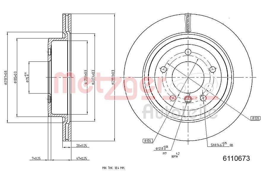 METZGER 6110673: Disque de frein Essieu arrière, Ø: 300mm, ventilé de l'intérieur, Ø: 300mm, peint, Ponçage croisé