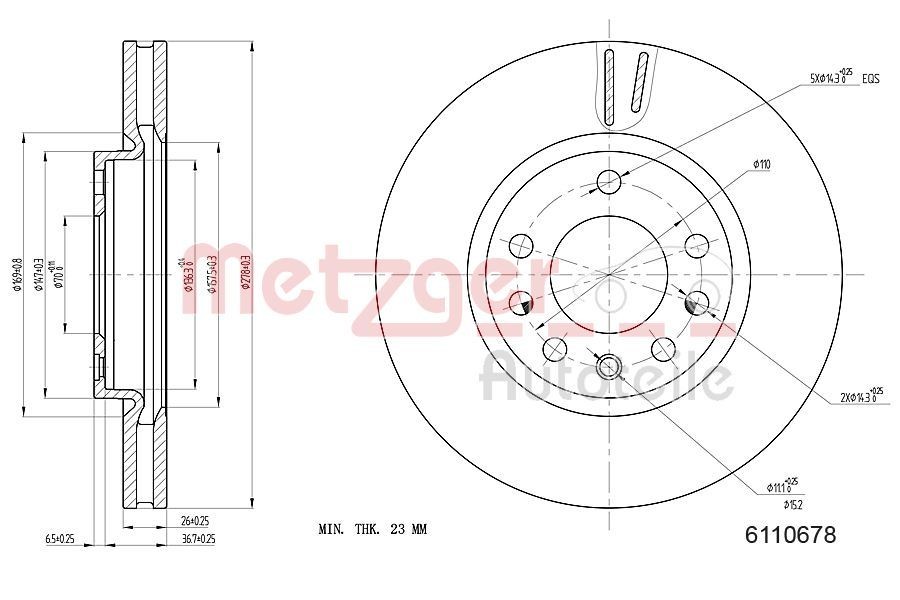 METZGER 6110678: Disc de frână Axa fata stanga, Axa fata dreapta, Ř: 278mm, ventilat interior, Ř: 278mm, lacuit, Șlefuire în cruce