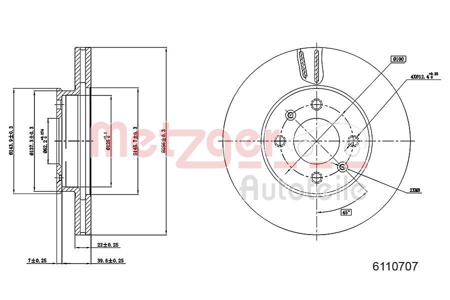METZGER 6110707: Disc de frână Axa fata stanga, Axa fata dreapta, Ř: 256mm, ventilat interior, Ř: 256mm, lacuit, Șlefuire în cruce