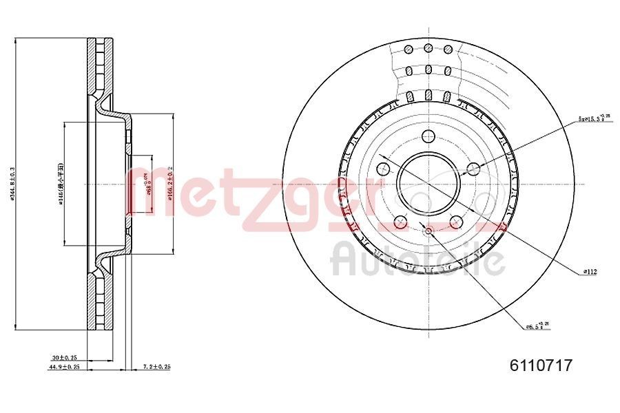 METZGER 6110717: Piduriketas esisild vasakul, esisild paremal, Ø: 345mm, sisemine õhutus, Ø: 345mm, värvitud, Ristlihvimine