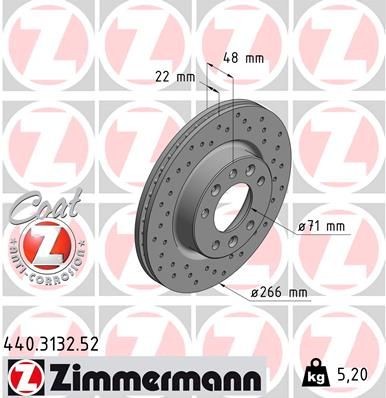ZIMMERMANN 440.3132.52: Piduriketas Ø: 266mm, sisemine õhutus, perforeeritud, Ø: 266mm, kaetud SPORT COAT Z