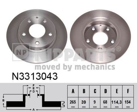 NIPPARTS N3313043: Disc de frână puntea spate, Ř: 265mm, plin, Ř: 265mm