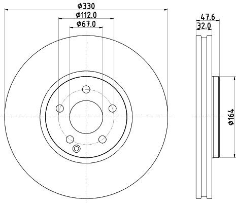 MINTEX MDC2655: Disc de frână Ř: 330mm, ventilat interior, Ř: 330mm, fara butuc roata, fara rulment roata, fara suruburi de fixare roata