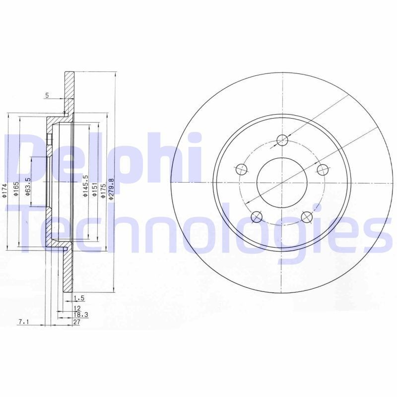 DELPHI BG3663C: Piduriketas Ø: 280mm, täis, Ø: 280mm, kaetud