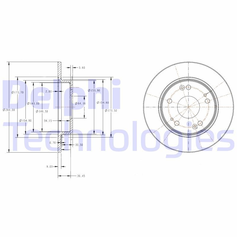 DELPHI BG4118C: Piduriketas Ø: 260mm, täis, Ø: 260mm, kaetud