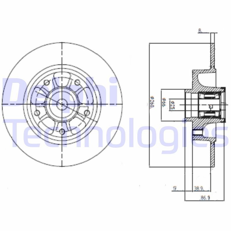 DELPHI BG9112RSC: Piduriketas Ø: 260mm, täis, Ø: 260mm, kaetud, koos rattakeskmega