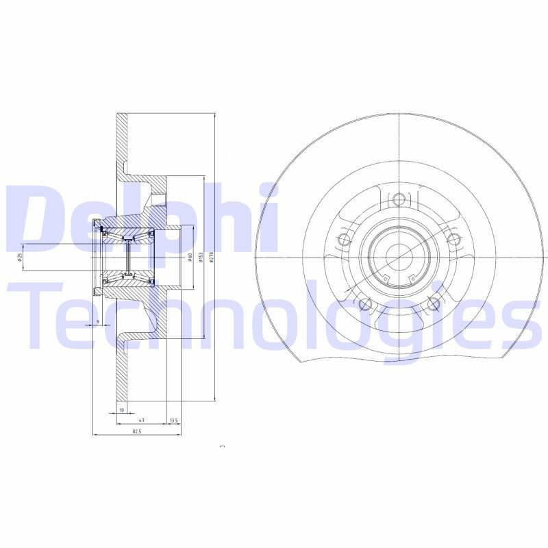 DELPHI BG9115RSC: Piduriketas Ø: 270mm, täis, Ø: 270mm, kaetud, koos rattakeskmega