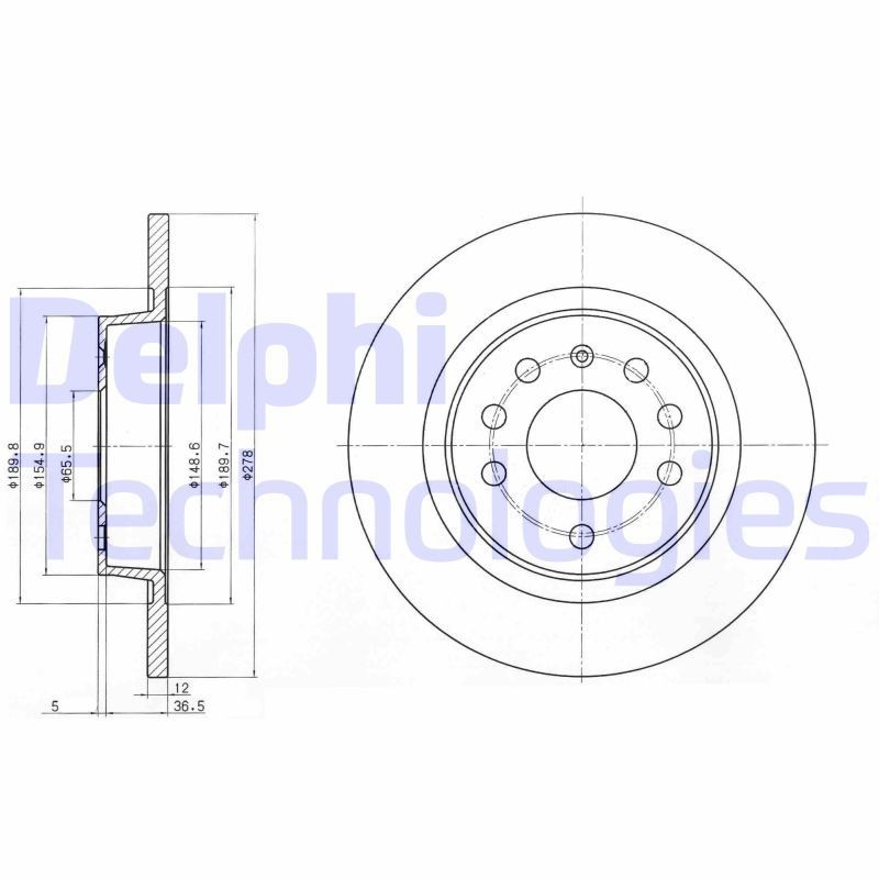 DELPHI BG3731C: Piduriketas Ø: 278mm, täis, Ø: 278mm, kaetud