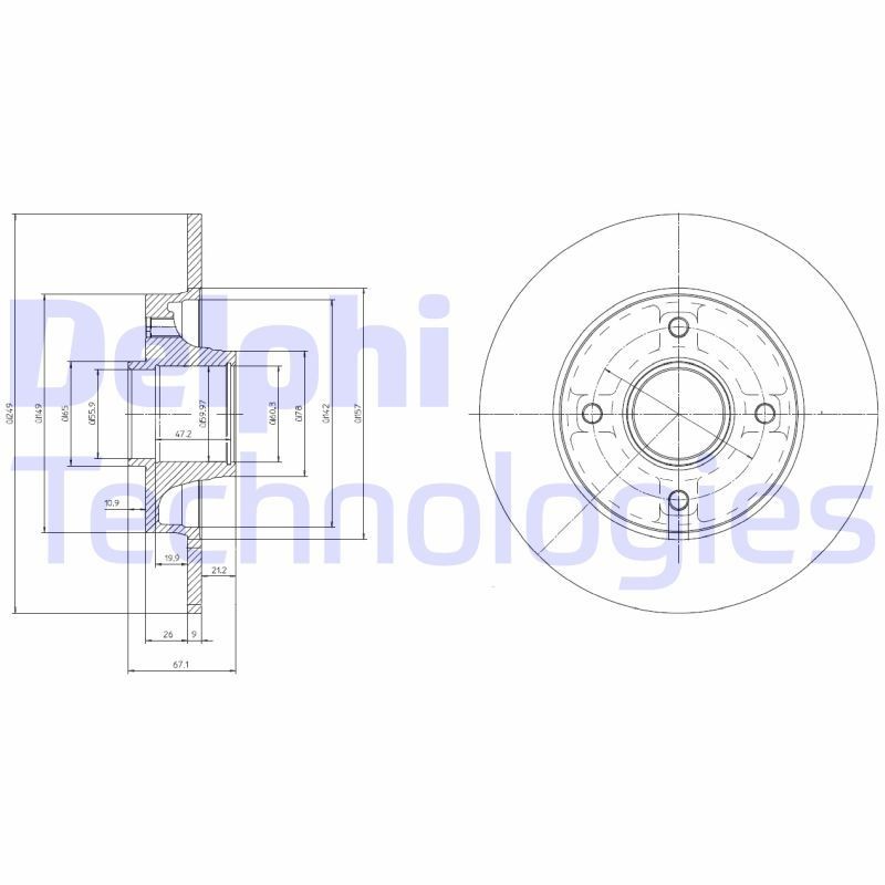 DELPHI BG9022RSC: Piduriketas Ø: 249mm, täis, Ø: 249mm, kaetud, koos rattalaagriga, koos ABS-andurirõngaga