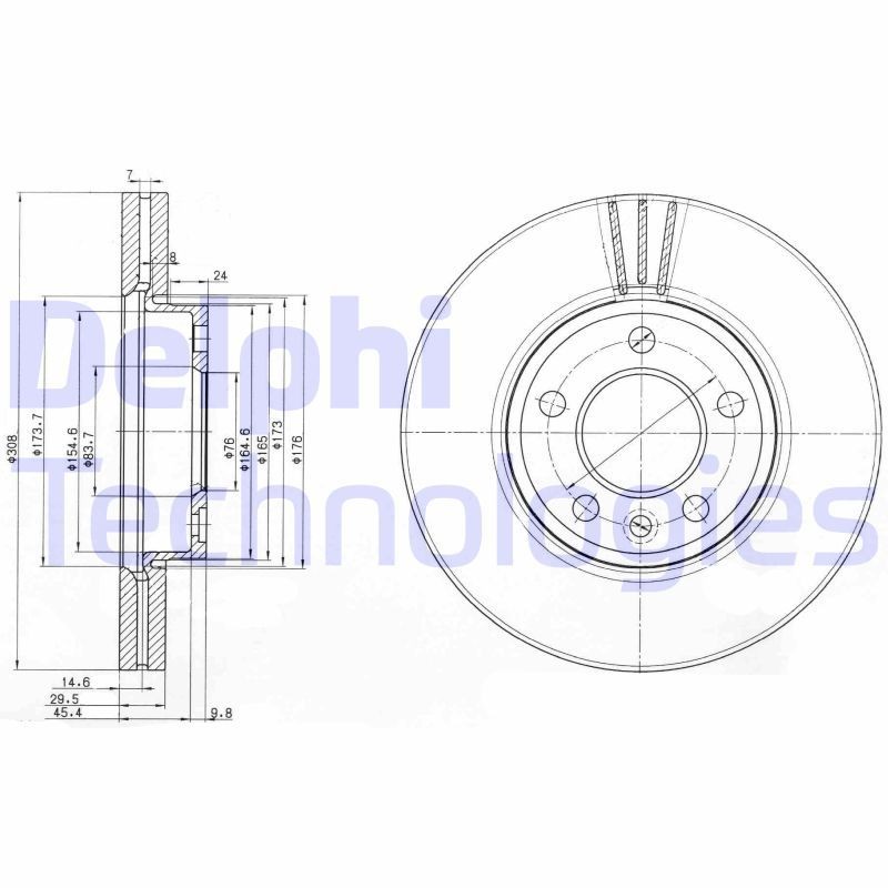 DELPHI BG9891C: Piduriketas Ø: 307mm, õhutusega, Ø: 307mm, kaetud
