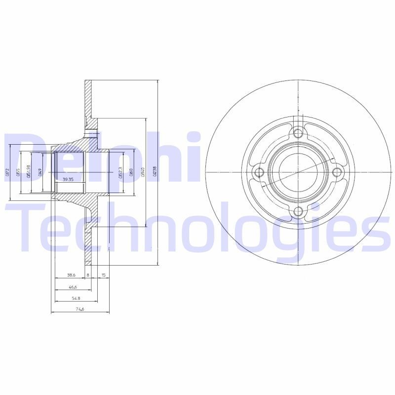 DELPHI BG9033RSC: Bromsskiva Ø: 238mm, full, Ø: 238mm, belagd