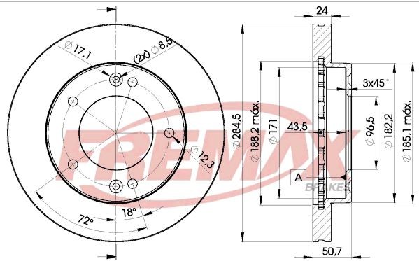 FREMAX BD-0008: Piduriketas Ø: 284mm, õhutusega, Ø: 284mm, kaetud