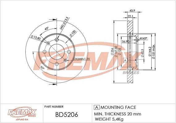 FREMAX BD-5206: Bremseskive Ø: 256mm, ventilert, Ø: 256mm, belagt