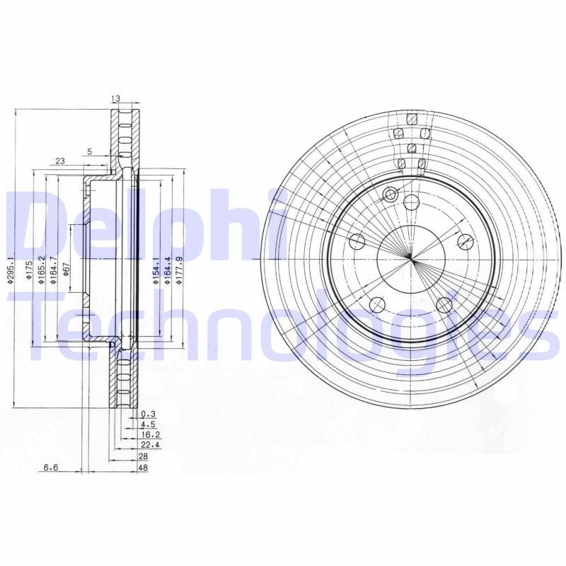 DELPHI BG3755C: Piduriketas Ø: 295mm, õhutusega, Ø: 295mm, kaetud