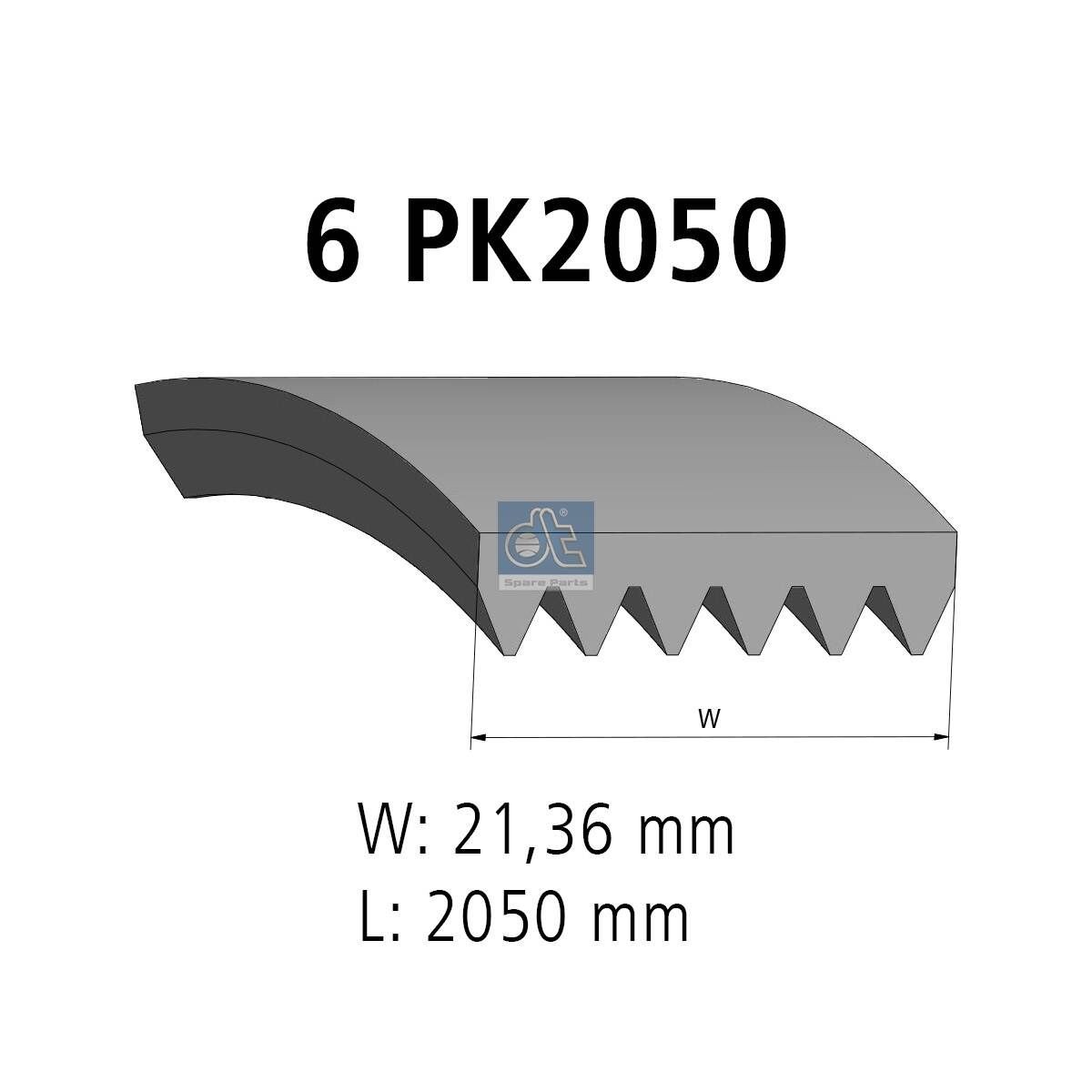 DT Spare Parts 4.81424: V formos rumbuoti diržai 2050mm, briaunų skaičius: 6