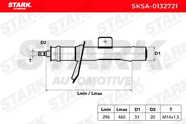 STARK SKSA-0132721: Amortizators Priekšējais tilts, Gāzes spiediens, Amortizatora statne