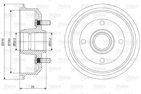 VALEO 237066: Tambur frana puntea spate, 216mm, fara rulment roata integrata, fara senzor ABS