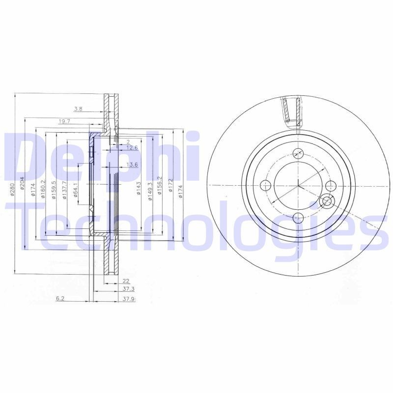 DELPHI BG4146C: Stabdžių diskas Ø: 280mm, ventiliuojama, Ø: 280mm, padengta