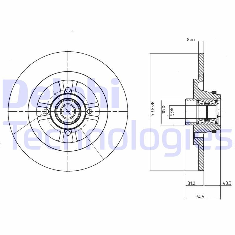 DELPHI BG9025RSC: Δισκόπλακα Ø: 238mm, πλήρες, Ø: 238mm, με επίστρωση, με το μουαγιέ