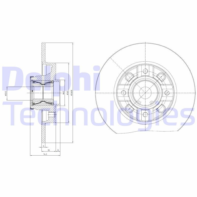 DELPHI BG9116RSC: Piduriketas Ø: 249mm, täis, Ø: 249mm, kaetud, koos rattakeskmega