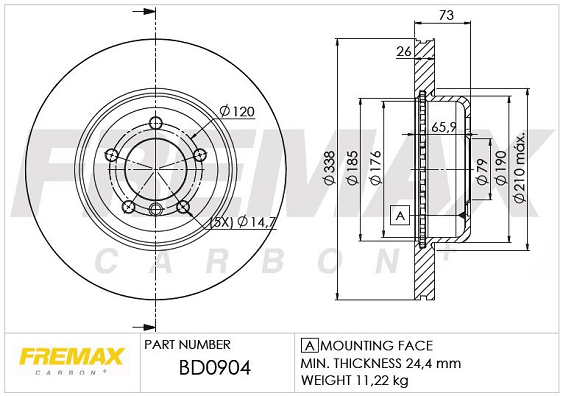 FREMAX BD-0904: Jarrulevy Etuakseli, Ø: 338mm, tuuletettu sisältä, Ø: 338mm, osittain pinnoitettu, Premium Black Carbon +