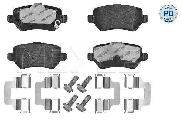 MEYLE 025 234 1715/PD: Piduriklotsid Tagasild, koos lisadega, koos kokkusurumisvastase plekiga, koos pidurisadula kruvidega, MEYLE-PD Quality