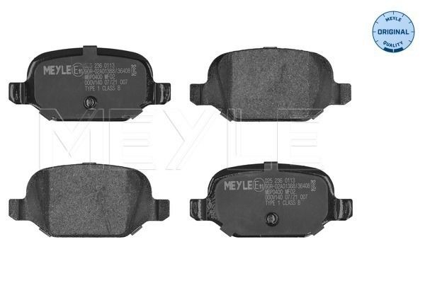 MEYLE 025 236 0113: Piduriklotsid Tagasild, koos kokkusurumisvastase plekiga, ORIGINAL Quality