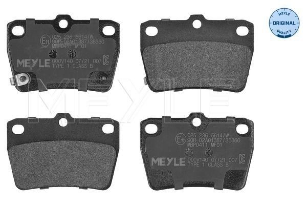 MEYLE 025 236 5614/W: Plăcuțe de frână puntea spate, cu tabla anti scartait, ORIGINAL Quality