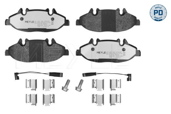MEYLE 025 240 0720/PD: Plăcuțe de frână punte fata, cu acceasorii, cu suruburi etrier, cu tabla anti scartait, MEYLE-PD Quality