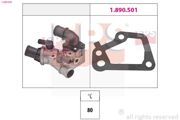 EPS 1.880.095: Thermostat d'eau 80°C, avec raccord fileté pour le capteur de température, Made in Italy - OE Equivalent