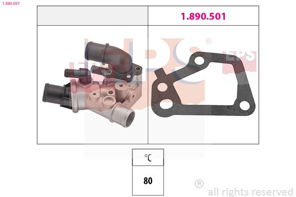 EPS 1.880.097: Termostat, lichid racire 80°C, cu racord cu filet pentru senzorul de temperatură, Made in Italy - OE Equivalent