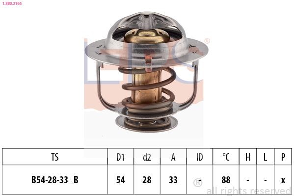EPS 1.880.216S: Termostaat, Jahutusvedelik 88°C, 54mm, 28mm, ilma tihendita, Made in Italy - OE Equivalent