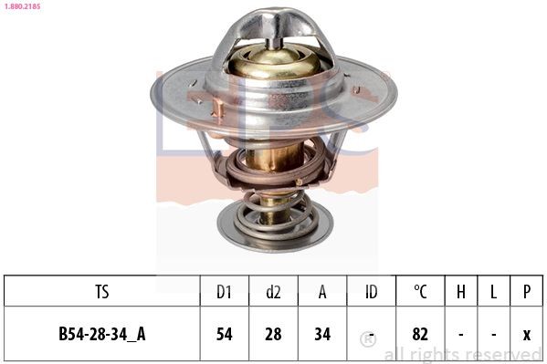 EPS 1.880.218S: Termostaat, Jahutusvedelik 82°C, 54mm, 28mm, ilma tihendita, Made in Italy - OE Equivalent
