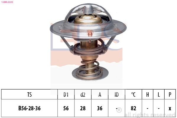 EPS 1.880.222S: Termostaat, Jahutusvedelik 82°C, 56mm, 28mm, ilma tihendita, Made in Italy - OE Equivalent