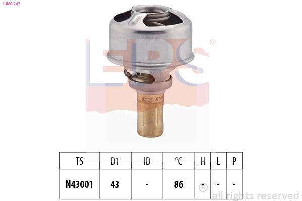 EPS 1.880.247: Termostaat, Jahutusvedelik 86°C, 43mm, ilma tihendita, Made in Italy - OE Equivalent