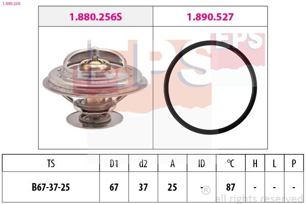 EPS 1.880.256: Termostaat, Jahutusvedelik 87°C, 67mm, 37mm, koos tihendiga, Made in Italy - OE Equivalent