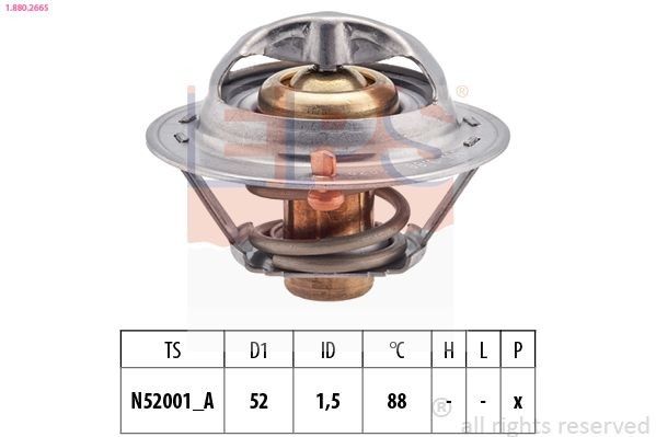EPS 1.880.266S: Termostaat, Jahutusvedelik 88°C, 52mm, ilma tihendita, Made in Italy - OE Equivalent