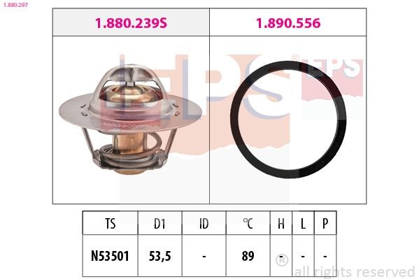 EPS 1.880.297: Termostaat, Jahutusvedelik 89°C, 53,5mm, koos tihendiga, Made in Italy - OE Equivalent