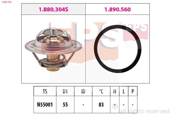 EPS 1.880.304: Termostato, refrigerante 83°C, 55mm, con junta, Made in Italy - OE Equivalent