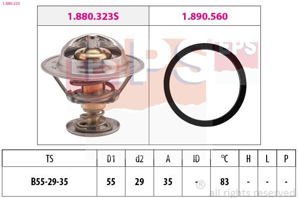 EPS 1.880.323: Termostaat, Jahutusvedelik 83°C, 55mm, 29mm, koos tihendiga, Made in Italy - OE Equivalent
