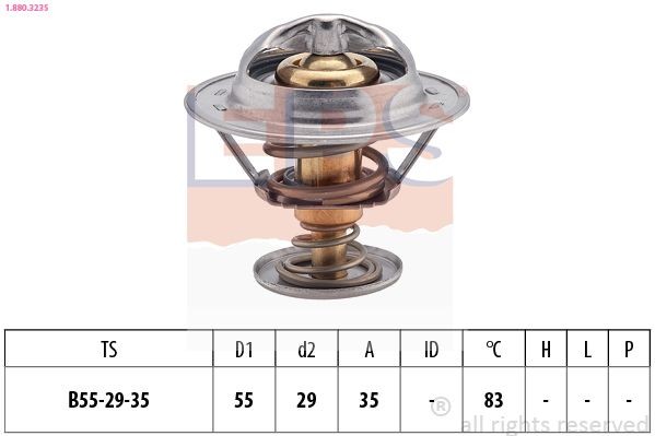EPS 1.880.323S: Termostaat, Jahutusvedelik 83°C, 55mm, 29mm, ilma tihendita, Made in Italy - OE Equivalent