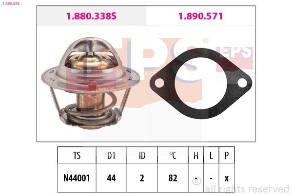 EPS 1.880.338: Termostatas, aušinimo skystis 82°C, 44mm, su sandarikliu, Made in Italy - OE Equivalent