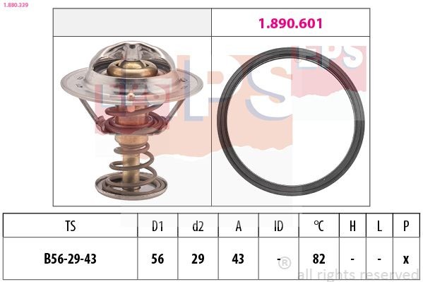 EPS 1.880.339: Termostaat, Jahutusvedelik 82°C, 56mm, 29mm, Made in Italy - OE Equivalent