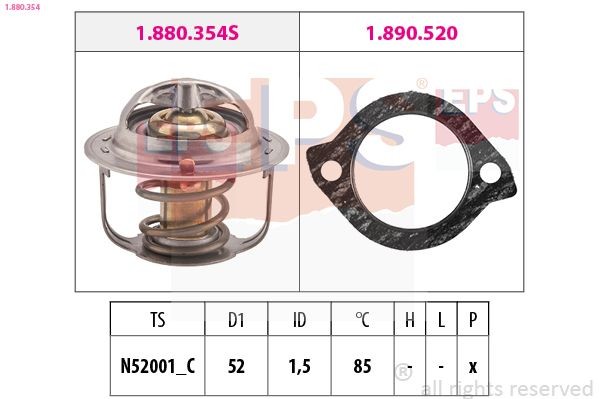 EPS 1.880.354: Termostaat, Jahutusvedelik 85°C, 52mm, koos tihendiga, Made in Italy - OE Equivalent