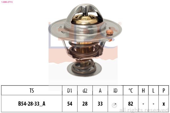 EPS 1.880.371S: Termostaat, Jahutusvedelik 82°C, 54mm, 28mm, ilma tihendita, Made in Italy - OE Equivalent