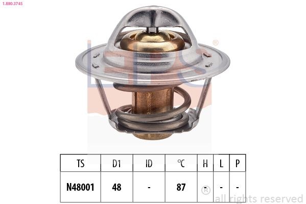 EPS 1.880.374S: Termostaat, Jahutusvedelik 87°C, 48mm, ilma tihendita, Made in Italy - OE Equivalent